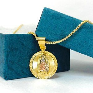 Virgen de Guadalupe Necklace 18" / 14K GF Necklace / Guadalupe Pendant 18x15mm